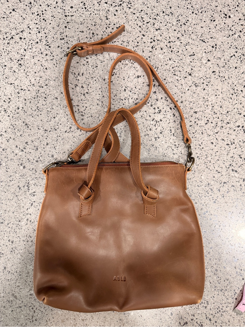 ABLE Brown Leather Convertible Crossbody Tote